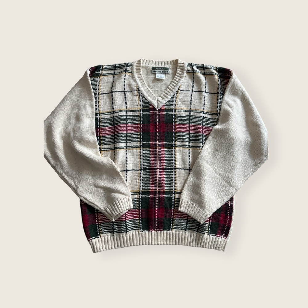 Vintage Plaid V-Neck Sweater